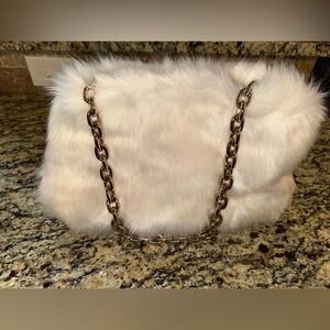H&M fur clutch with gold detachable chain for multi use